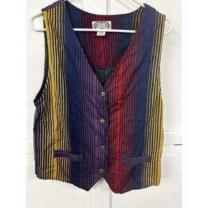 Multicolor Striped Vest Boho Angelique Impressions Womens M Hippie Rainbow
